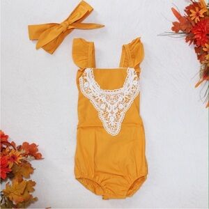 CC Boutique Mustard Lace Kids Bodysuit